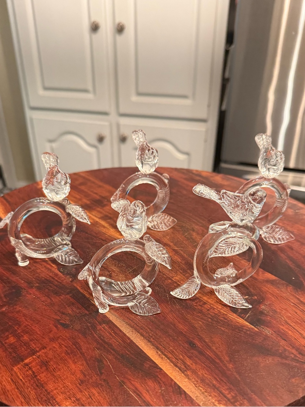 Pottery Barn clear glass bird napkin ring Set Of 5 Vintage